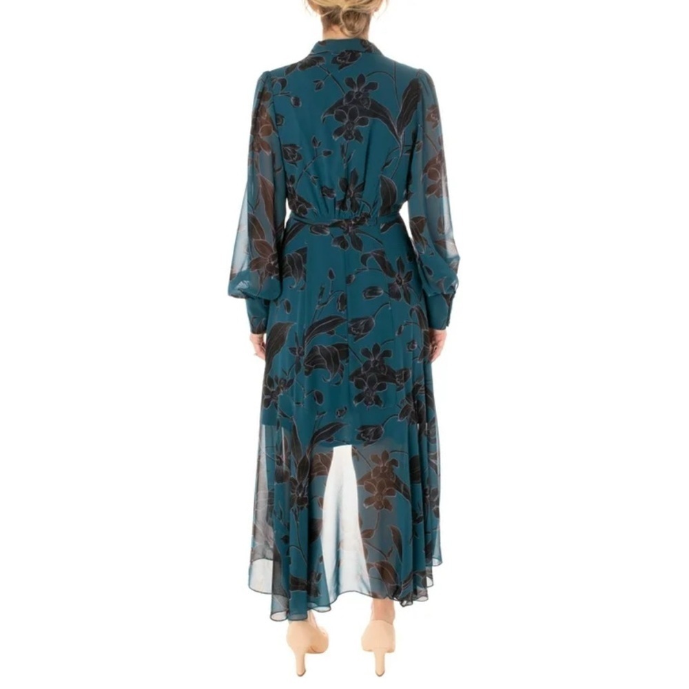 Taylor V-neck long sleeve tie waist floral burnout chiffon dress : Size :10 - Picture 1 of 5